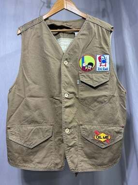 Levi's Workwear Tan Canvas Cinch Back Vest with Custom Patches, Size XL
